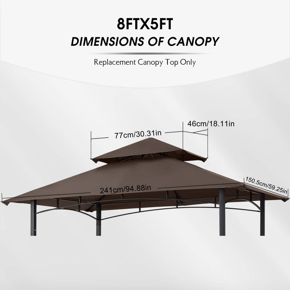 Brown replacement grill gazebo canopy top, arched roof shape, 8x5 ft coverage