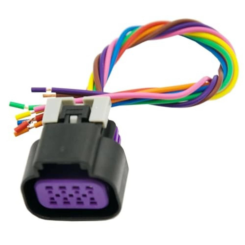 Throttle body connector pigtail, gray plug with purple pin block and rainbow wires