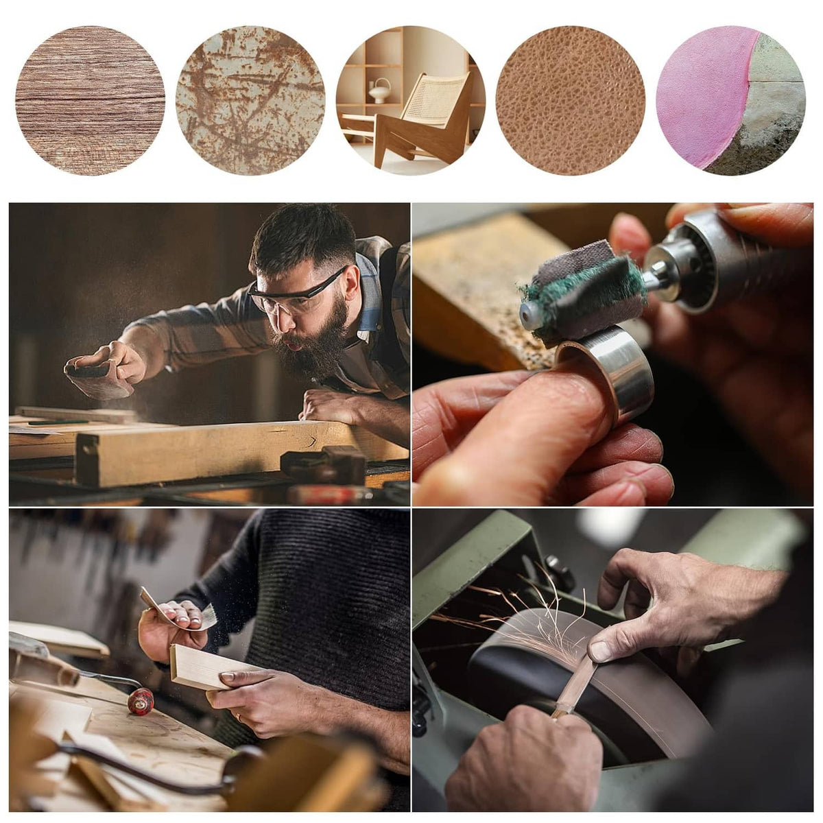 Red emery cloth sandpaper roll and strips, fine abrasive for detailed sanding