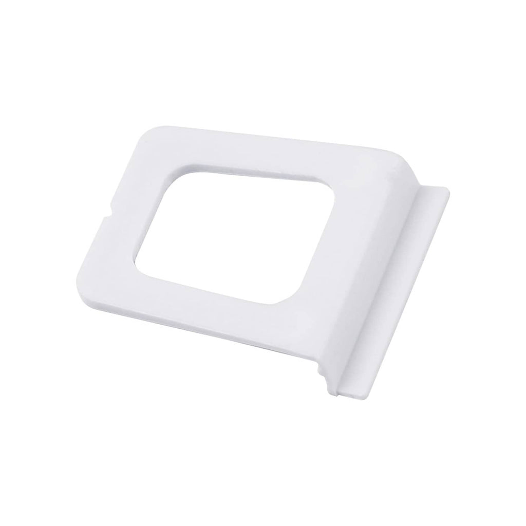 White window screen pull tab with tab-style grip and rectangular opening