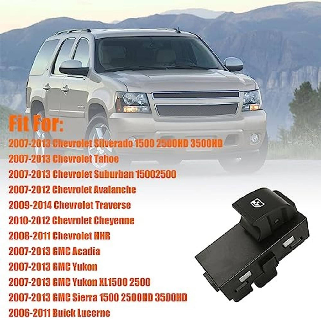 Power window switch control button, dark housing with blue window icon, vehicle fitment.