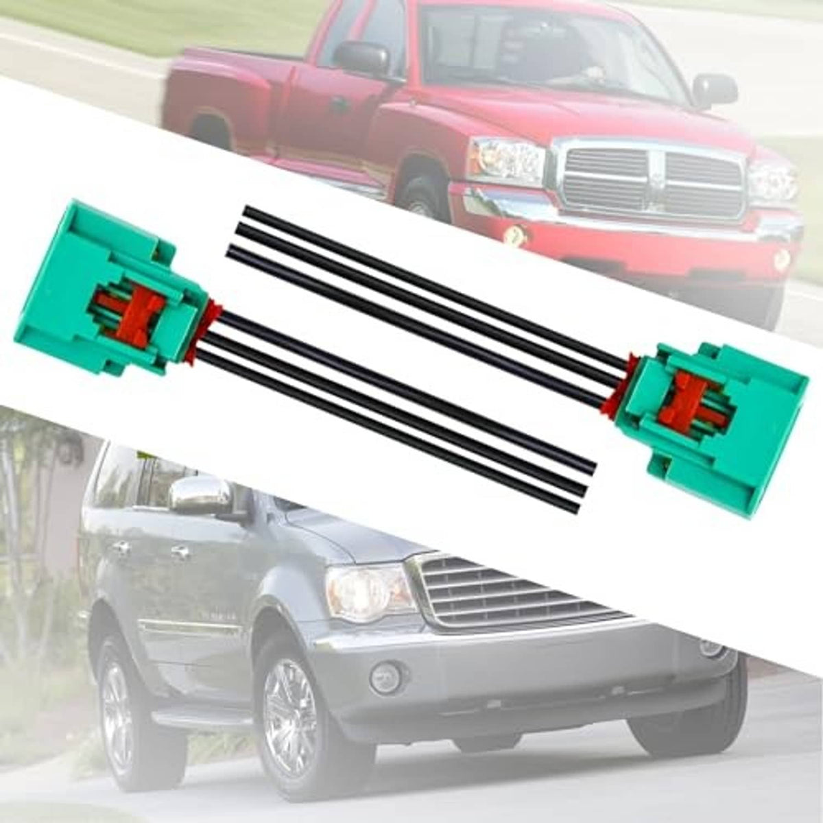 Headlight wiring connector harness kit with two green connectors and black wire leads