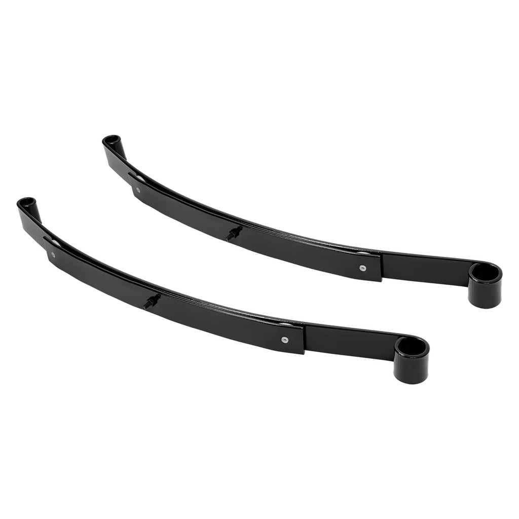 Rear 2-leaf spring kit: two black curved leaf springs with bushing ends