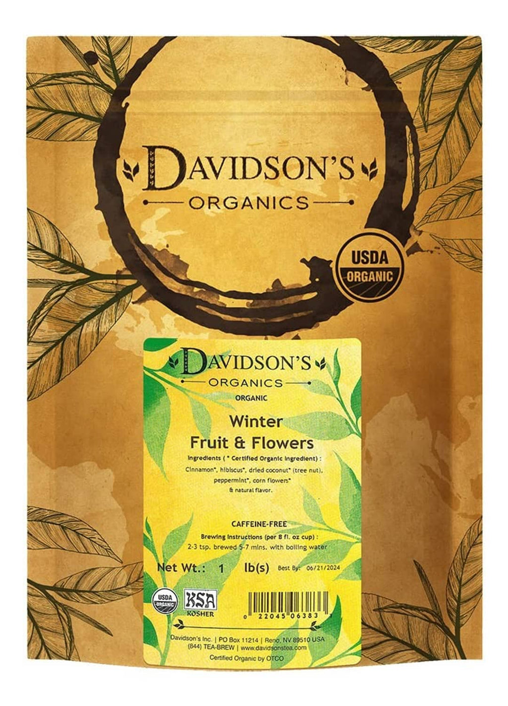 Davidson's Organics Winter Fruit & Flowers tea, caffeine-free, 1 lb bag