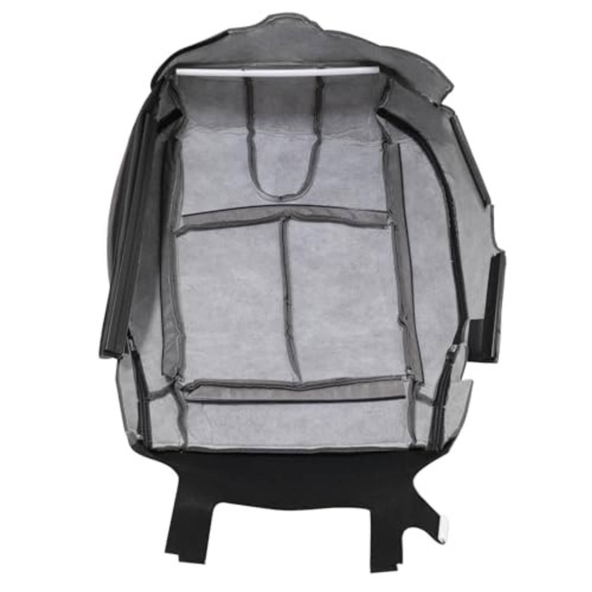Black leather seat cover base with exposed backing and side mounting tabs