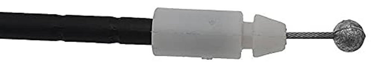 Hood release cable end: gray connector on black cable with metal ball linkage
