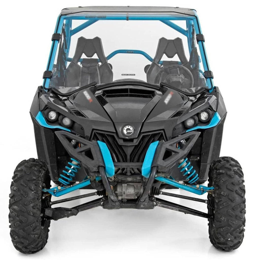 Clear windshield windscreen with black brackets on UTV front cab