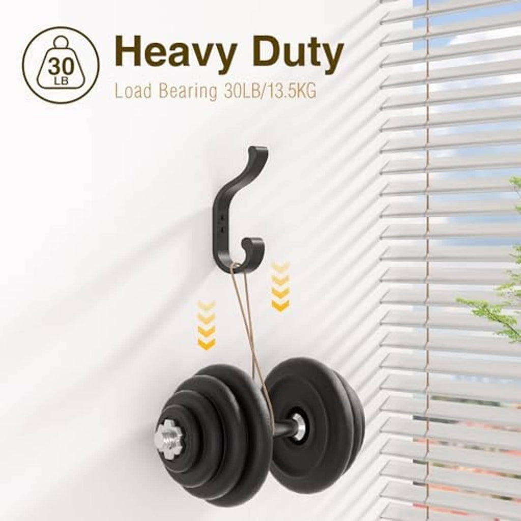 Single heavy-duty black coat hook with rounded curve for hanging bags or items