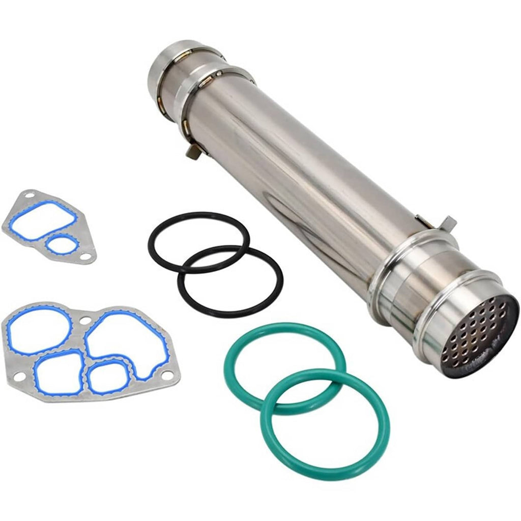 Stainless oil cooler tube with gasket set and black/green O-rings for replacement kit