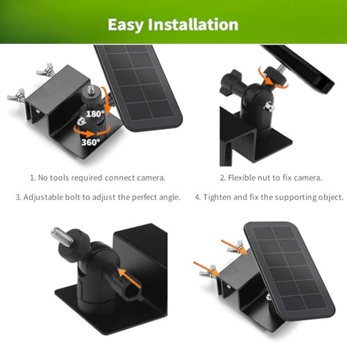 Black gutter mount bracket with flexible adjustable tilt for solar panel mounting