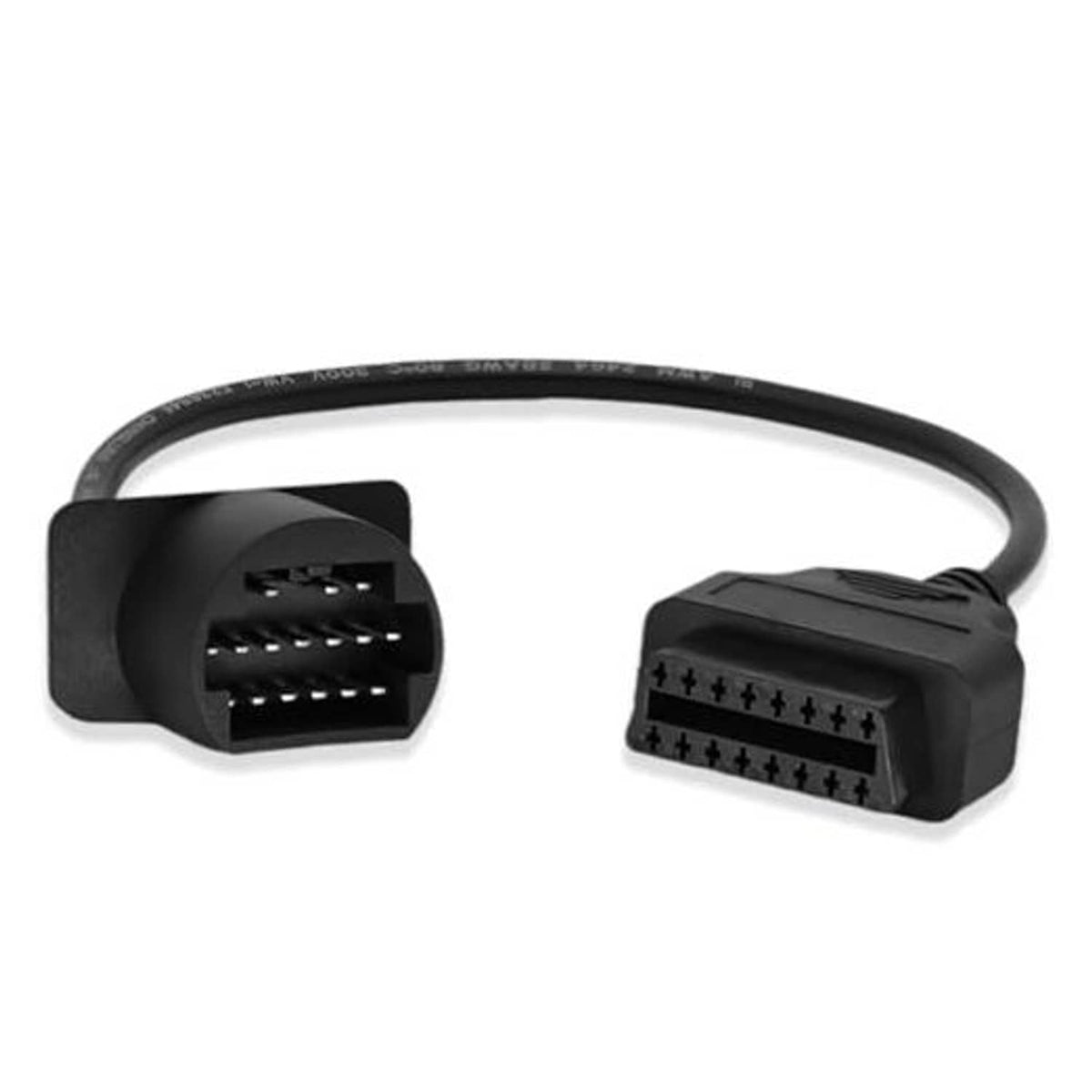 OBD adapter cable with black OBDII 16-pin and OBD1 17-pin connectors