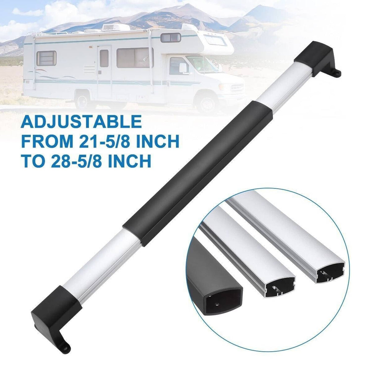 Adjustable RV screen door cross bar handle, 21-5/8 to 28-5/8 inch width