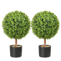 Artificial topiary tree pair with bright green round foliage in black planters