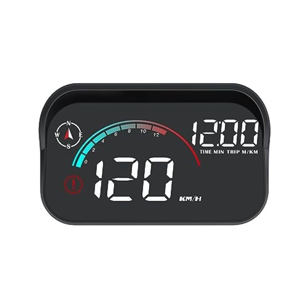 HUD speed display gauge showing 120 and 300 km/h with compass dial and curved meter