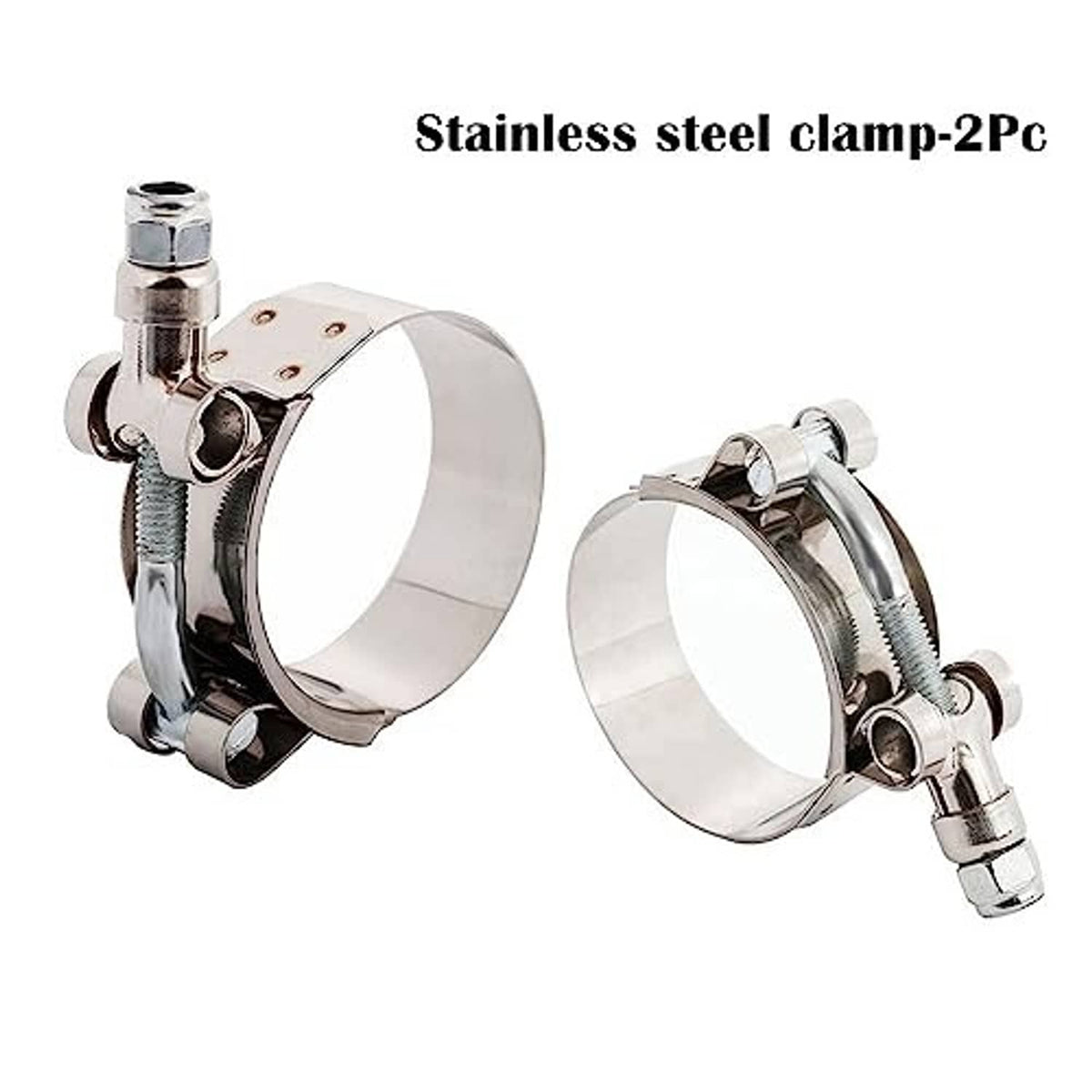Stainless steel hose clamps for reducer, two-piece set with bolts