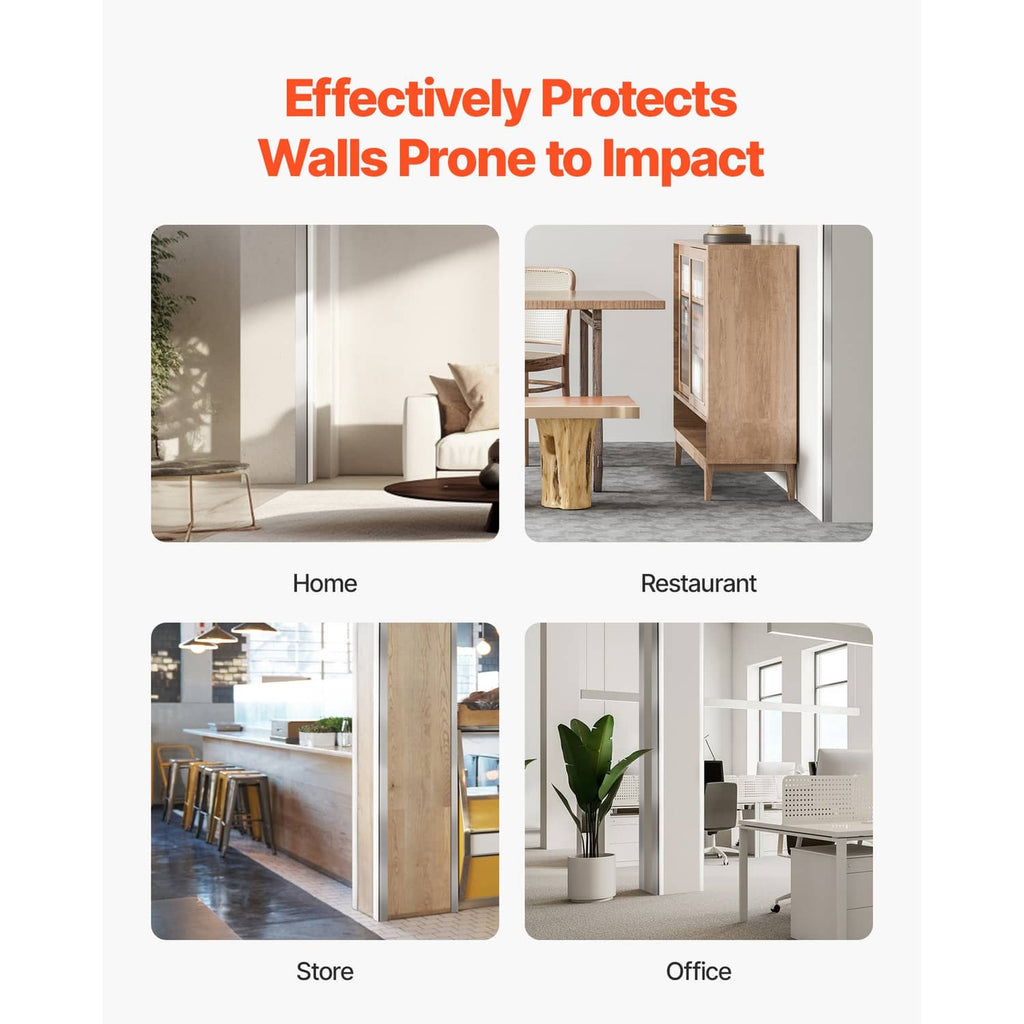 Silver aluminum wall corner guards for impact protection in home, store, and office