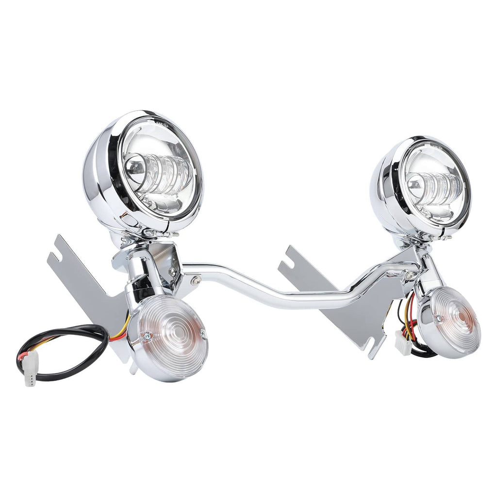 Chrome LED spot passing lights set with amber lens turn signals and mounting tabs