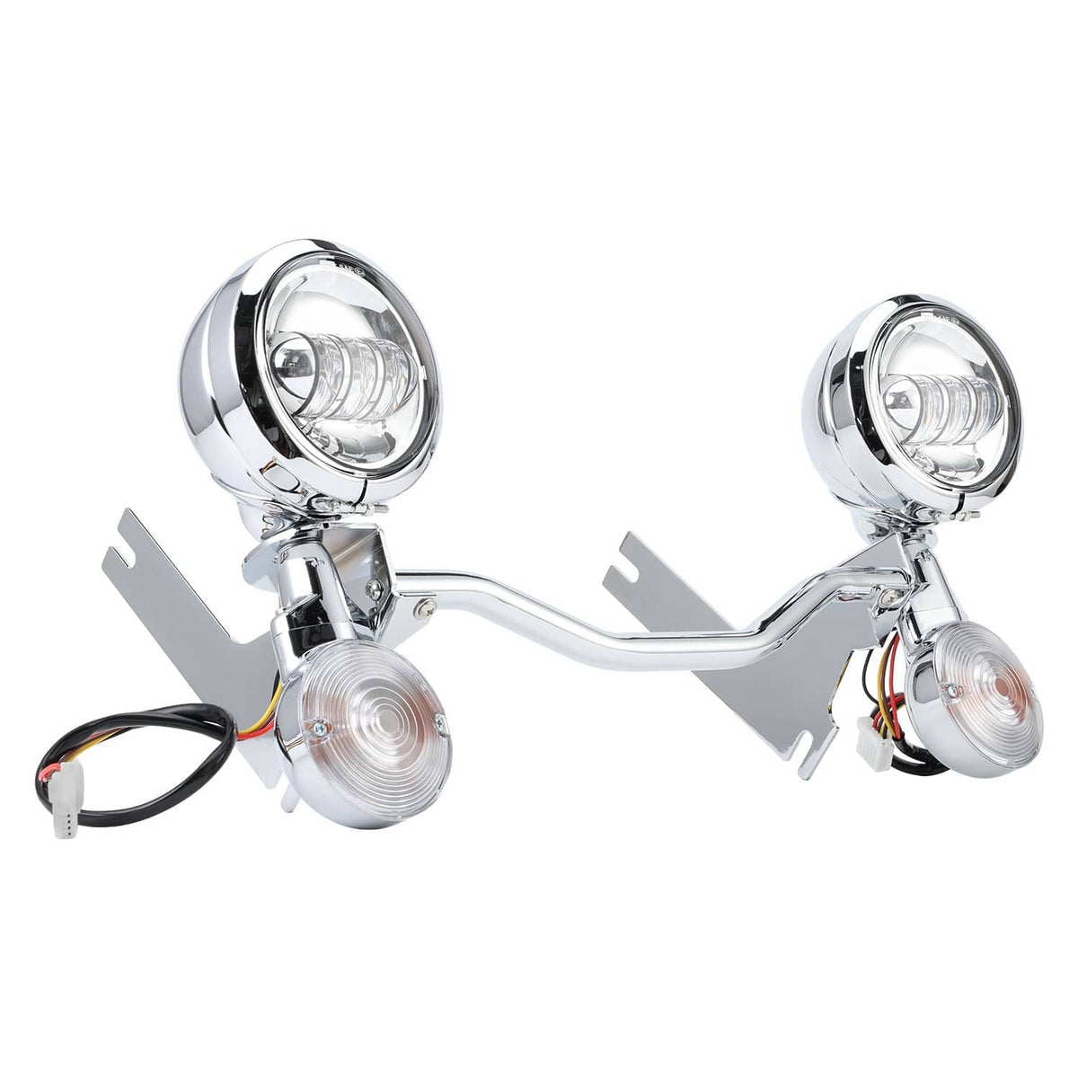 Chrome LED spot passing lights set with amber lens turn signals and mounting tabs