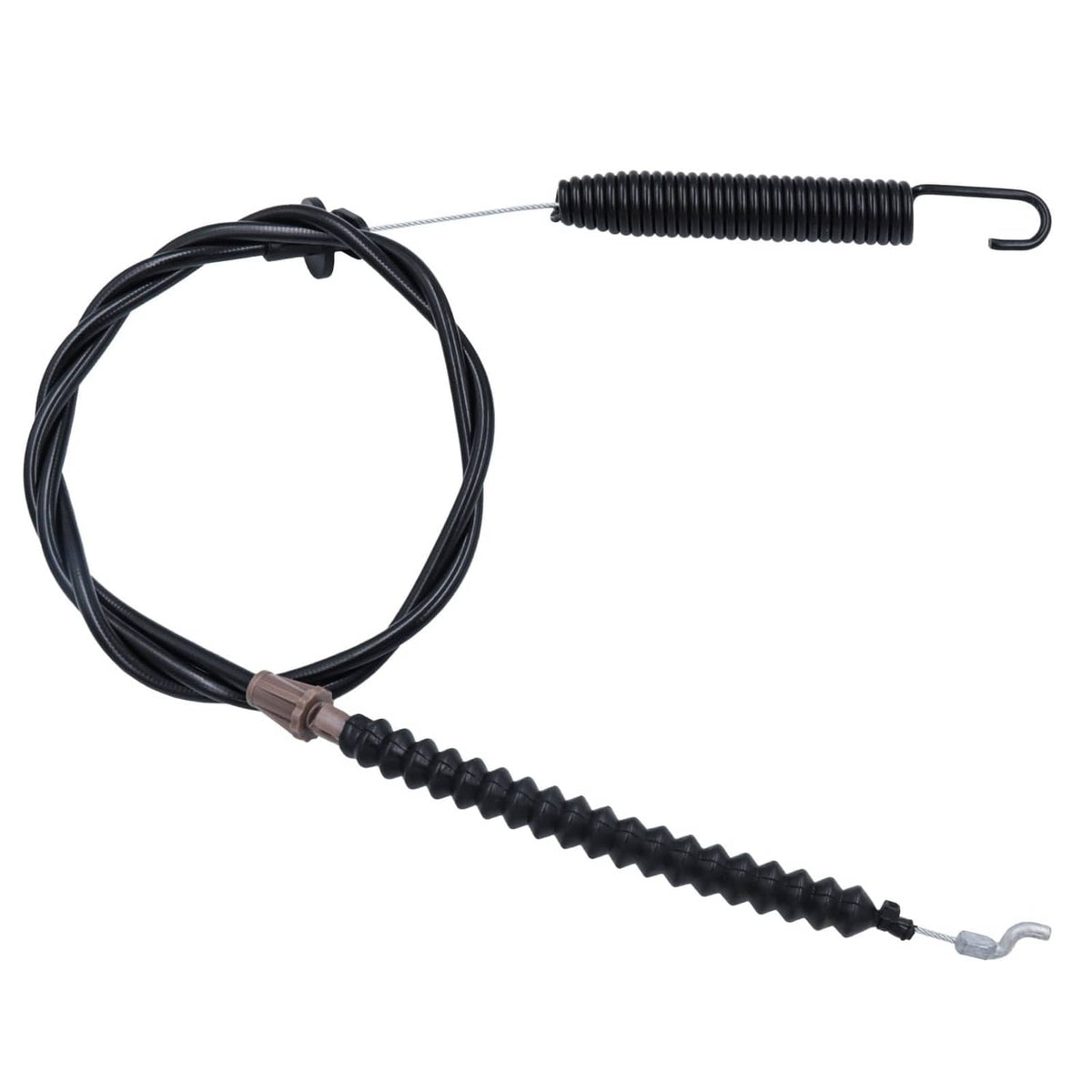 Black deck engagement cable with coiled spring and looped end hooks