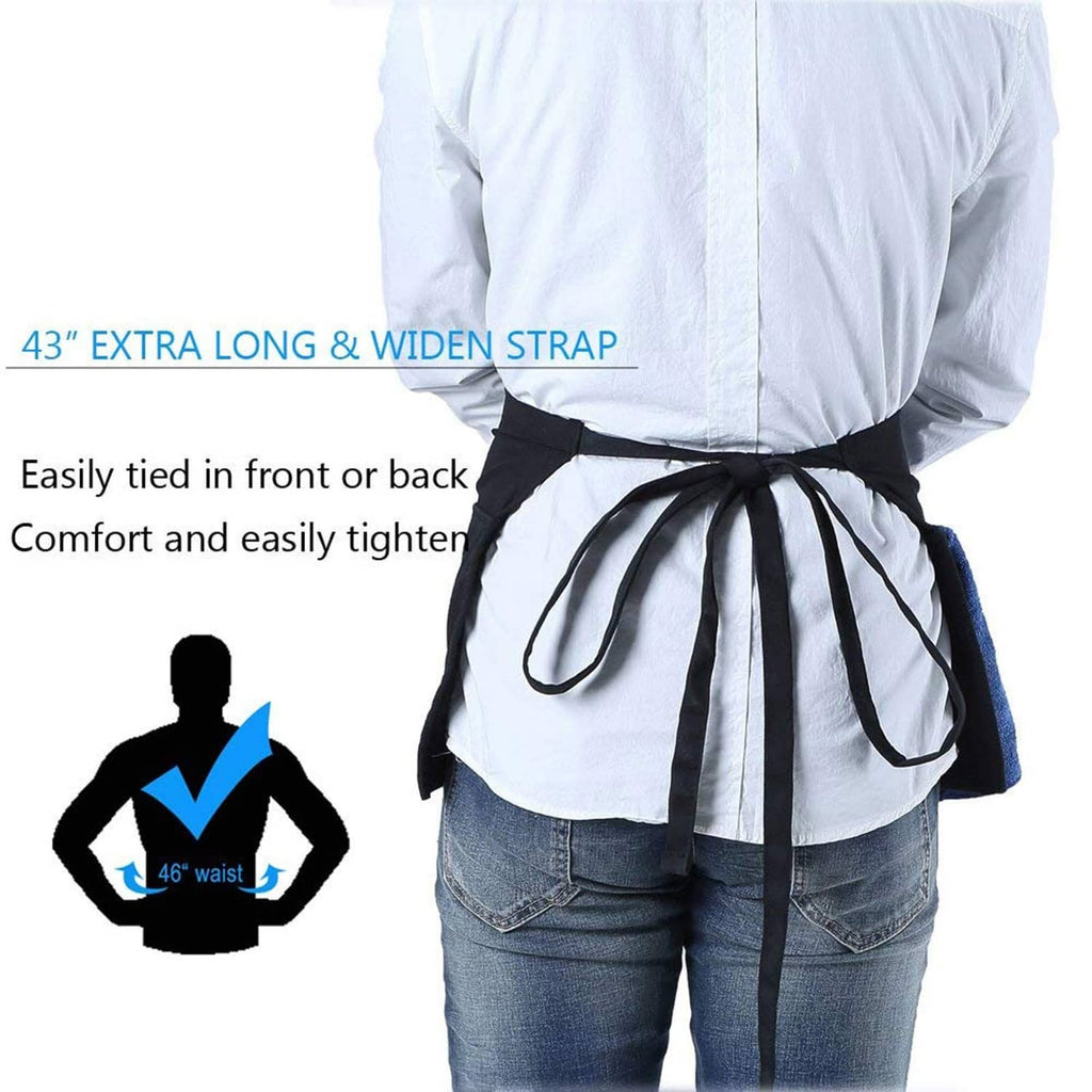 Black waist apron with extra-long wide strap, tied in front or back