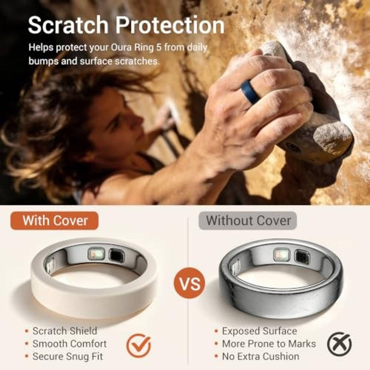 Silicone ring cover with sensor window, compared against exposed metal base