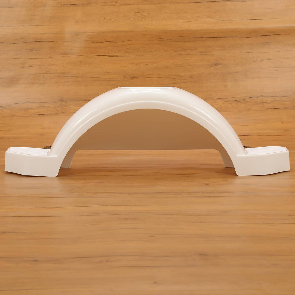 White HDPE trailer fender with curved arch and two flat base supports