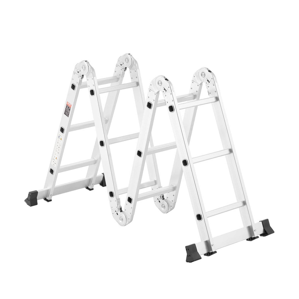 Multi-position folding ladder folded and connected in a compact, tripod-like stance