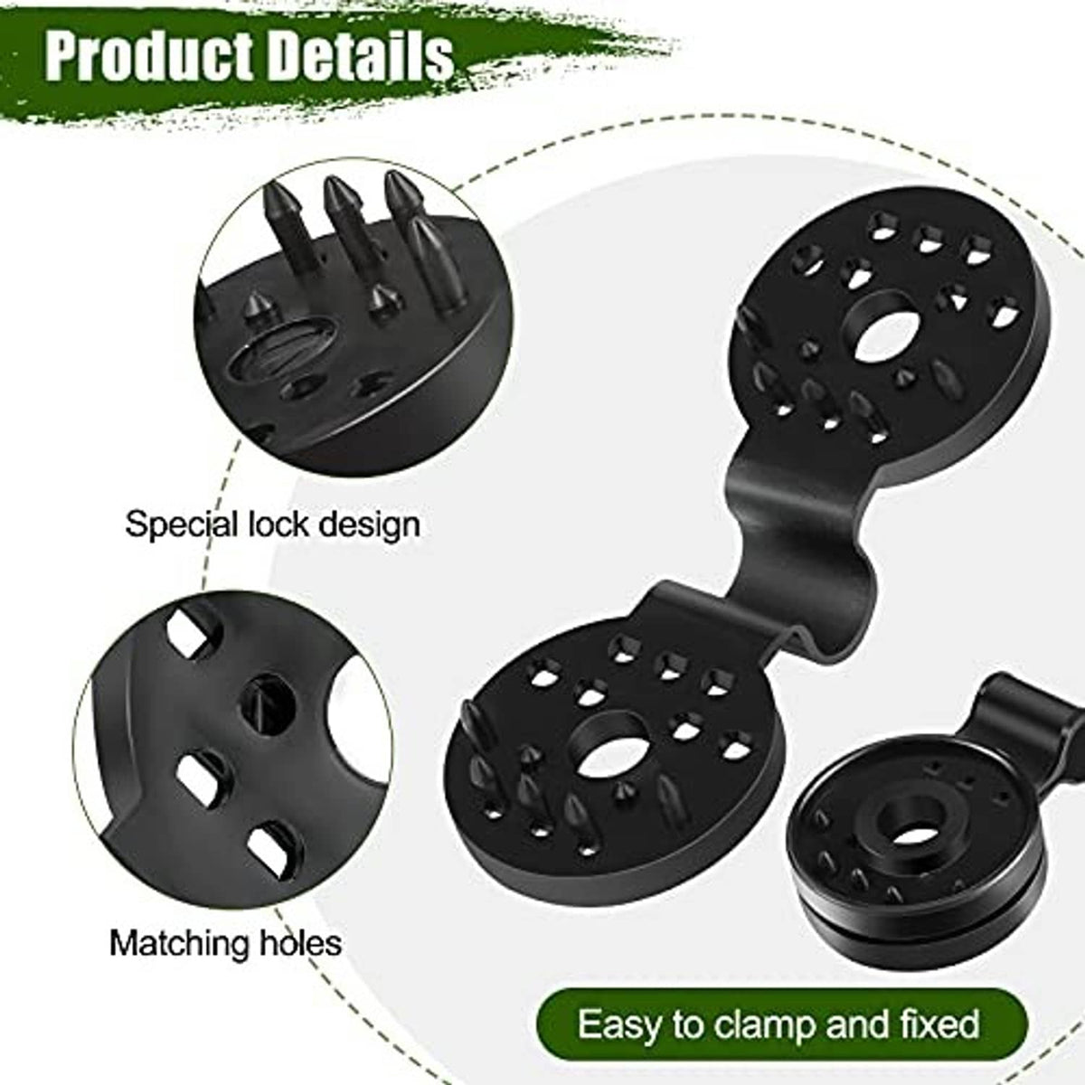 Black plastic shade cloth clips with perforated plates and lock-style design
