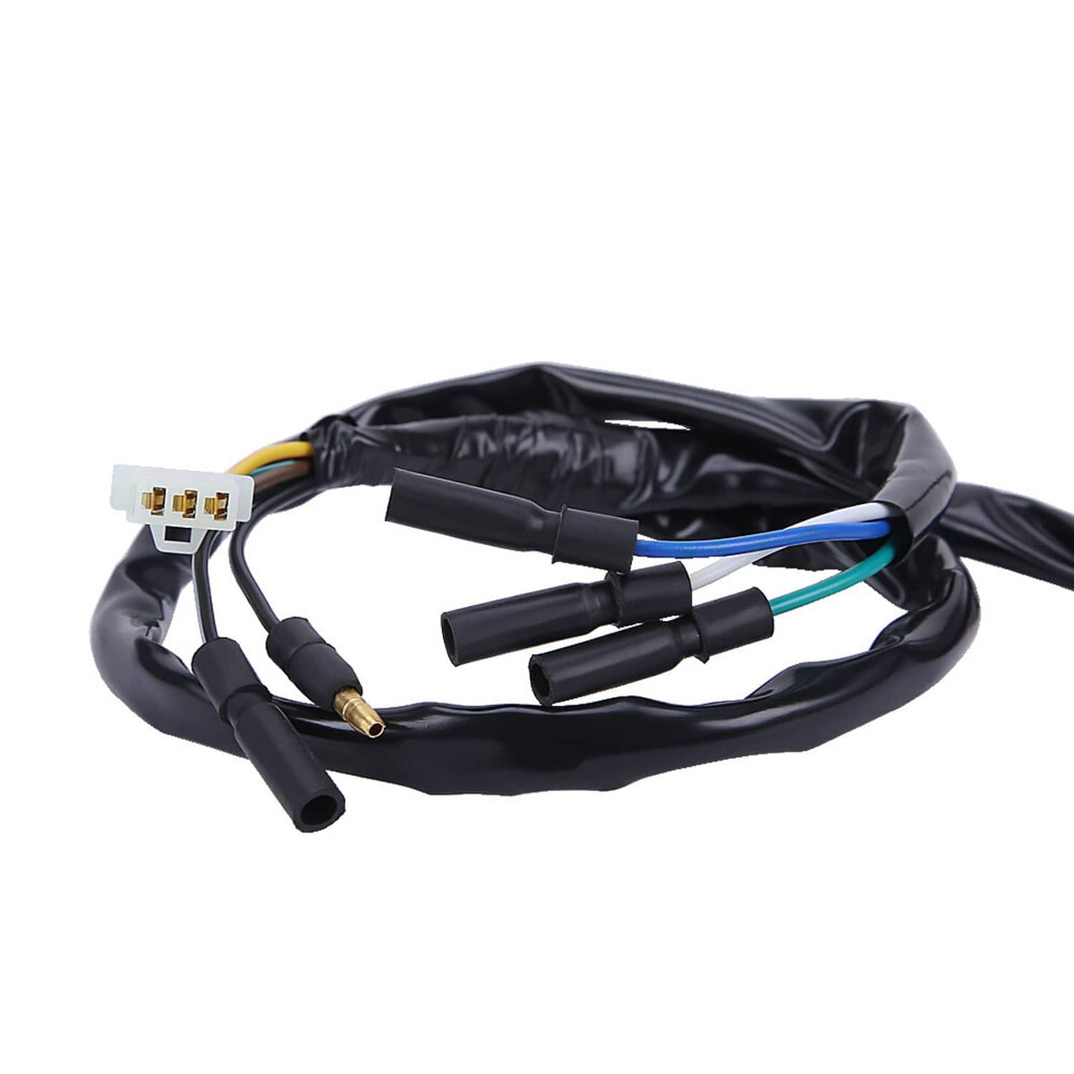 Handlebar kill switch stop headlight wiring harness with multi-color wires and white plug