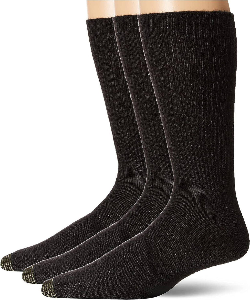 Black men's crew socks, ribbed knit, 3-pack set