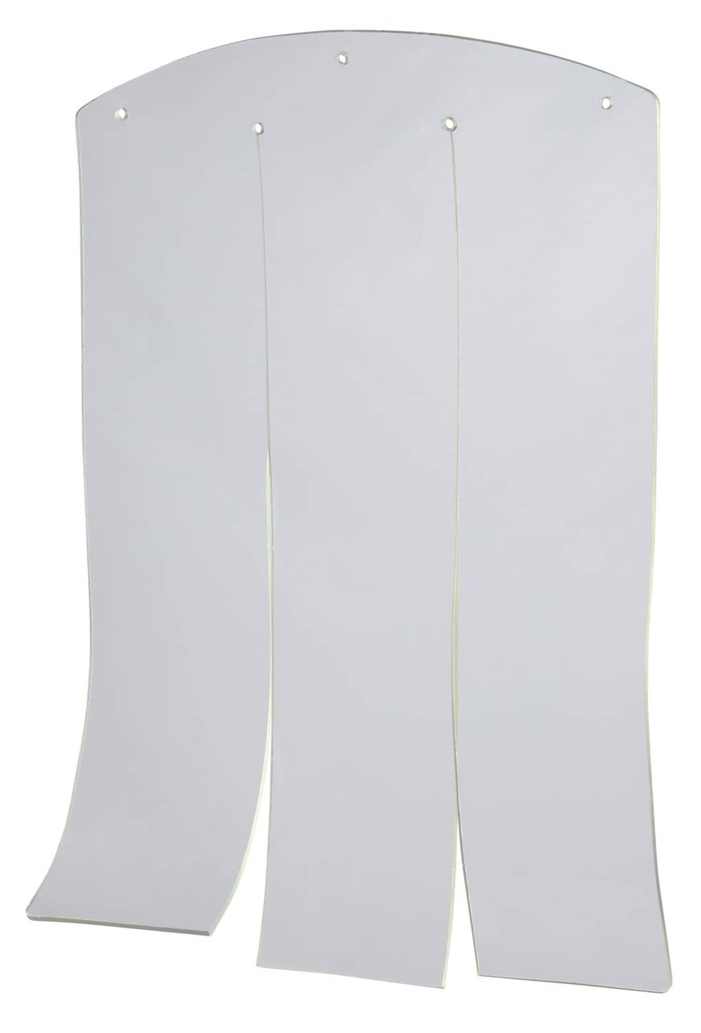 Vinyl dog door flap, white flexible panel with two vertical sections and metal grommets