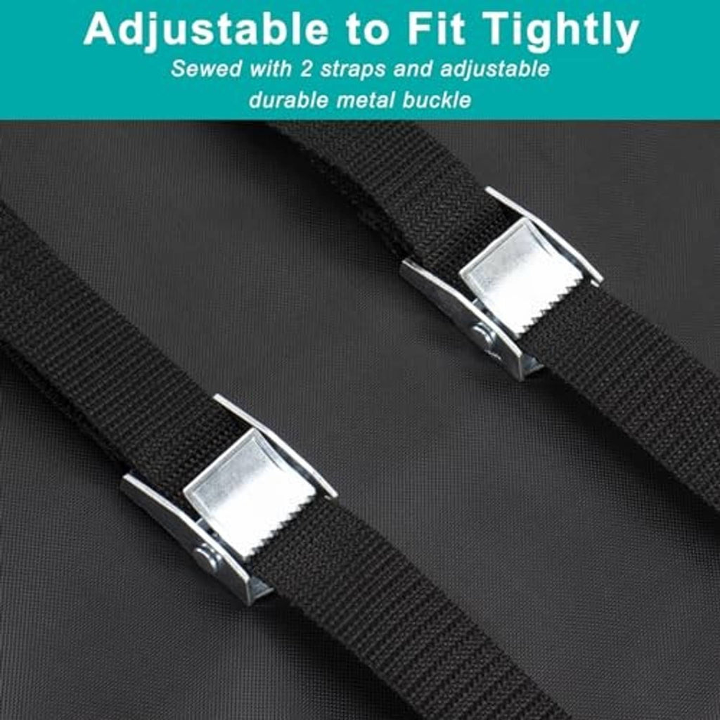 Two black straps with adjustable metal buckles on an AC insulation cover