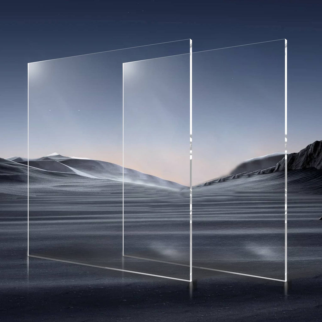Clear acrylic sheet pair, rectangular panels, 24 x 36 in, 1/4 in thick