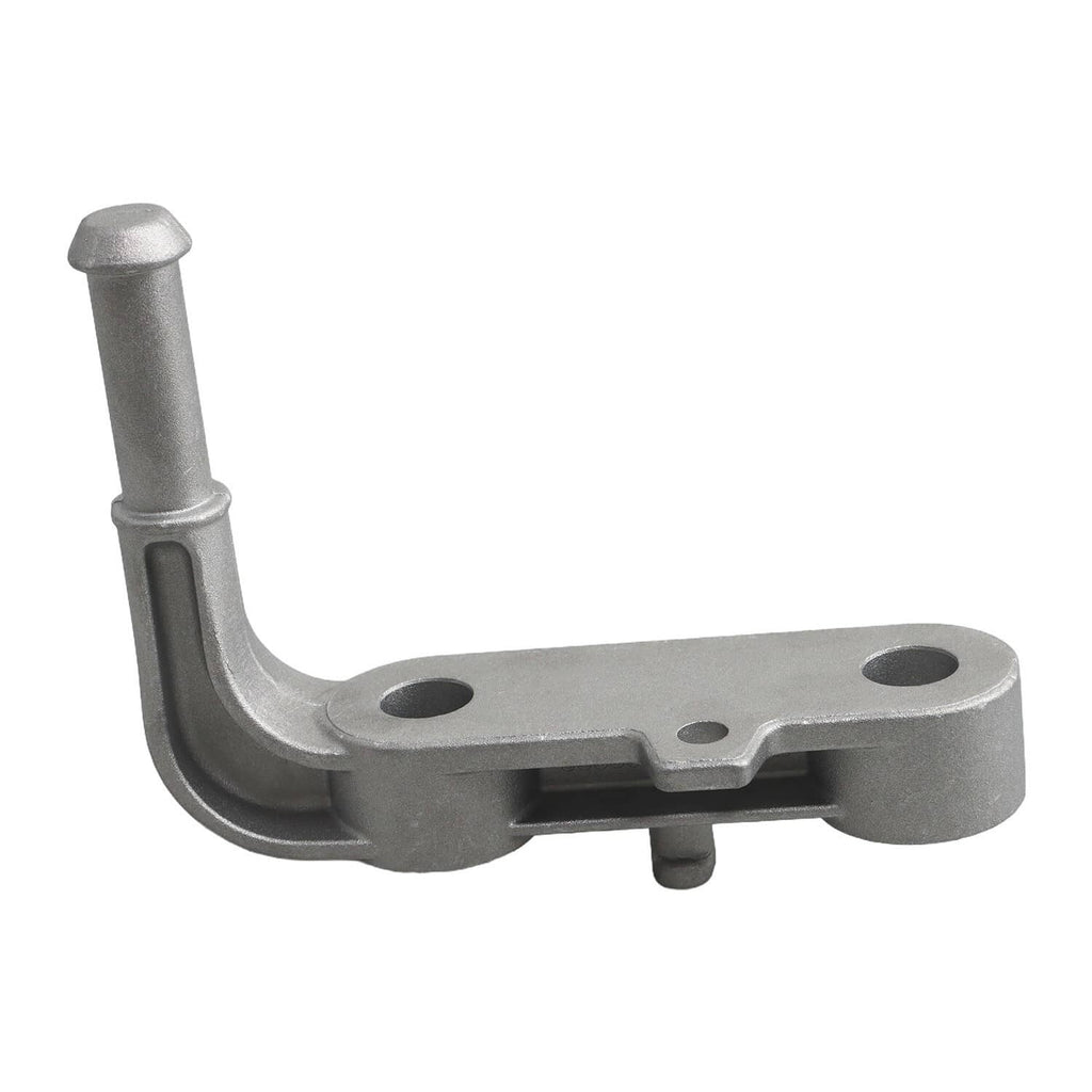 Metal exhaust tailpipe bracket with mounting holes, gray finish