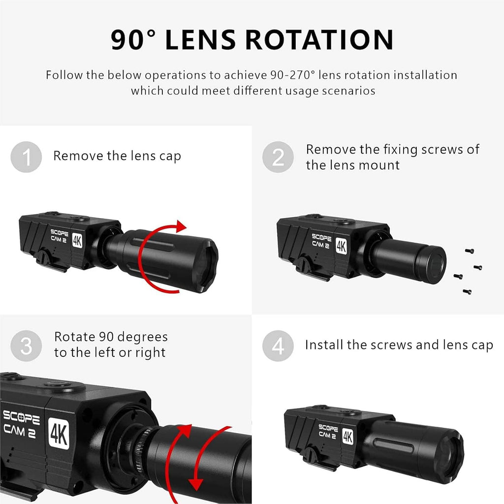 Black mini 4K action camera with lens rotation for 90-degree installation