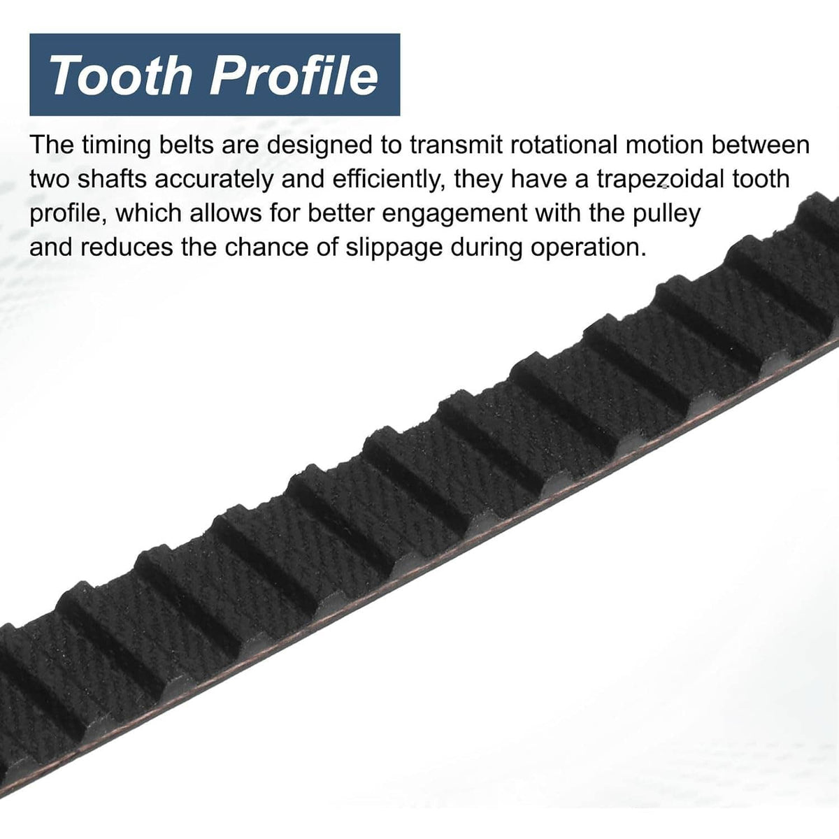 Timing belt tooth profile with closely spaced trapezoid-style teeth