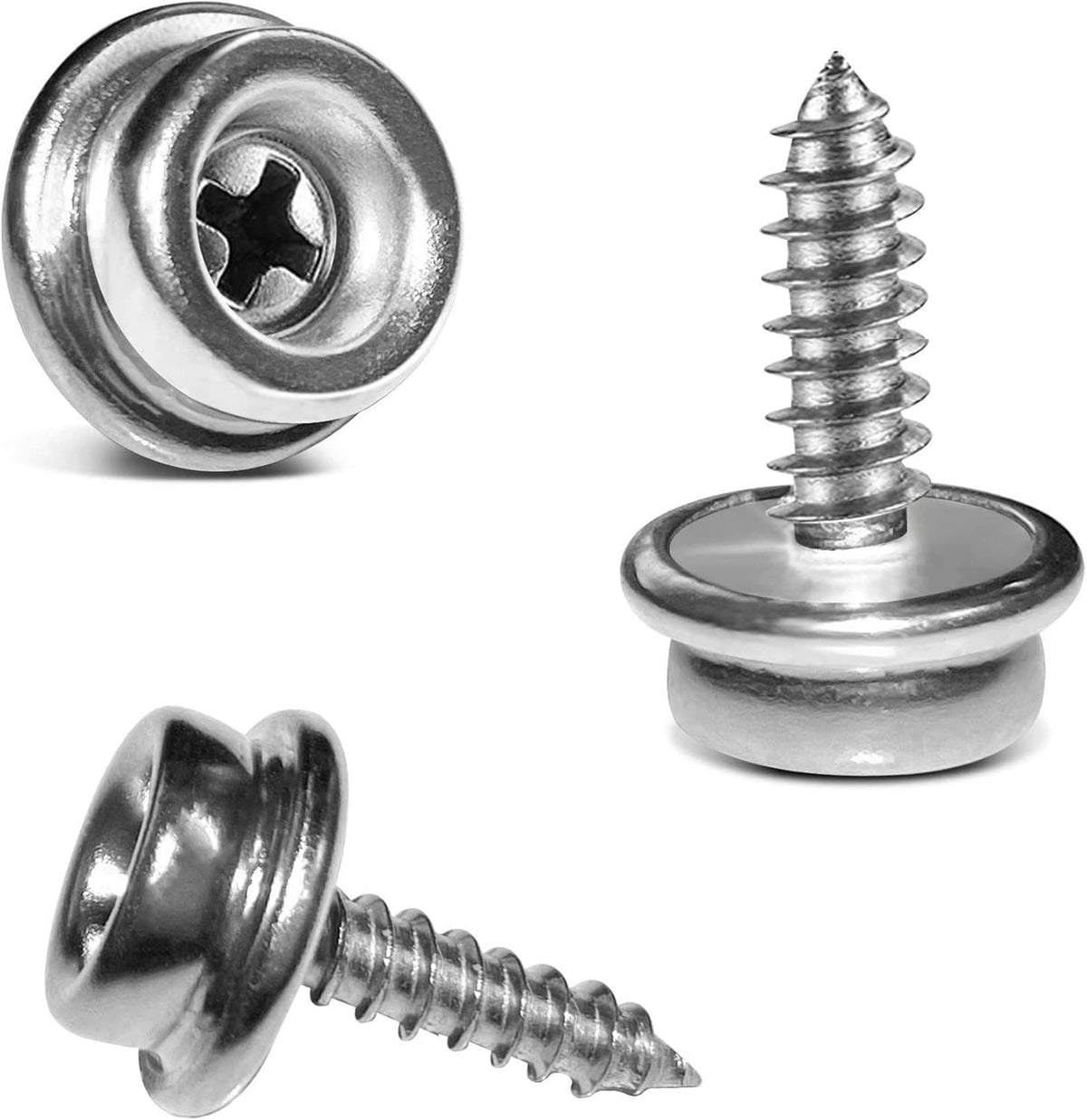 Stainless steel screw stud with flat snap cap and Phillips recess, silver