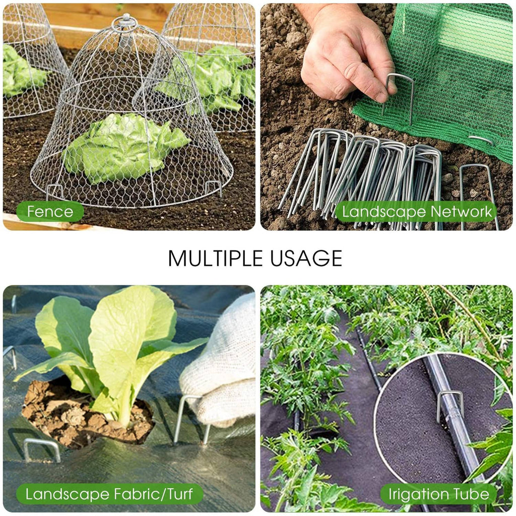 Galvanized garden staples for securing landscape fabric, steel U-shaped pins