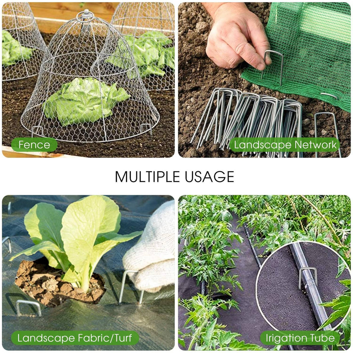 Galvanized garden staples for securing landscape fabric, steel U-shaped pins