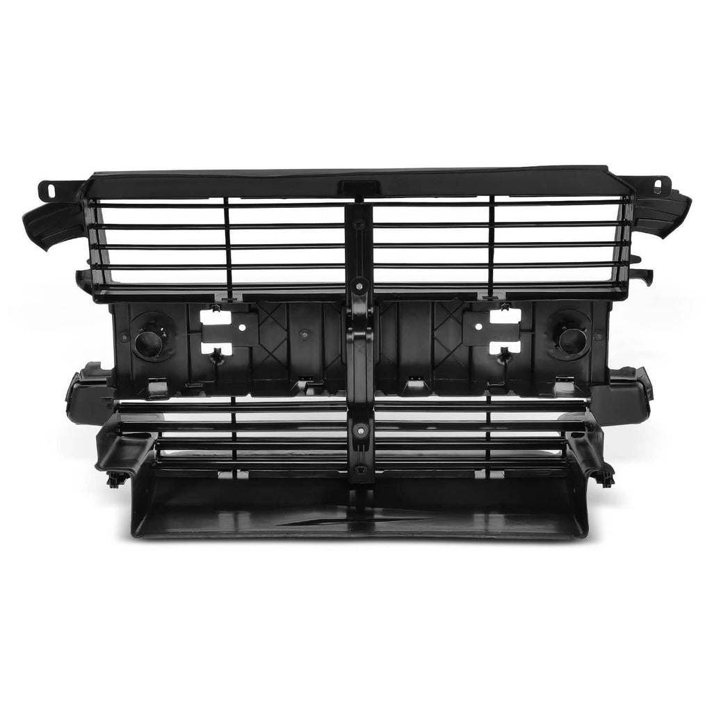 Active grille shutter assembly with motor housing, black grille with twin slat rows