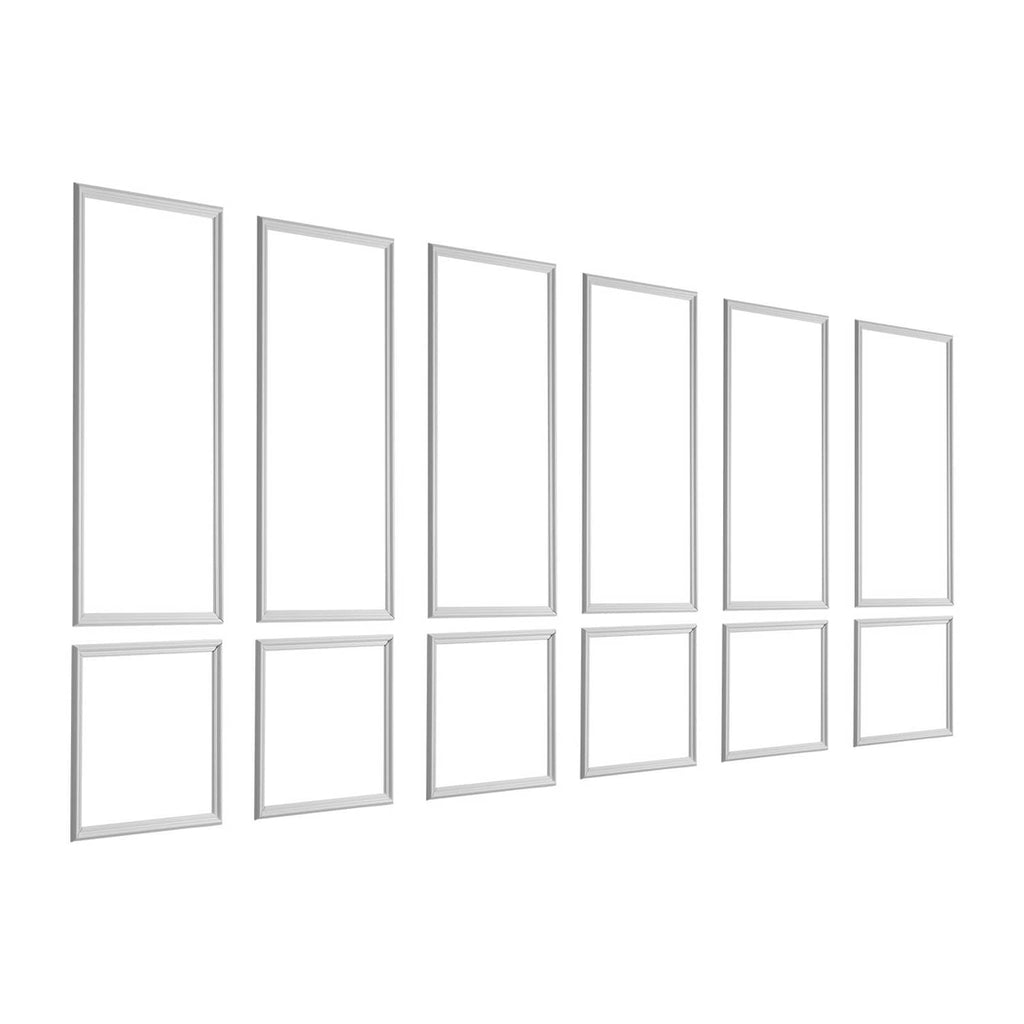 White rectangular wall molding accent trim set, modular square-panel frame pieces