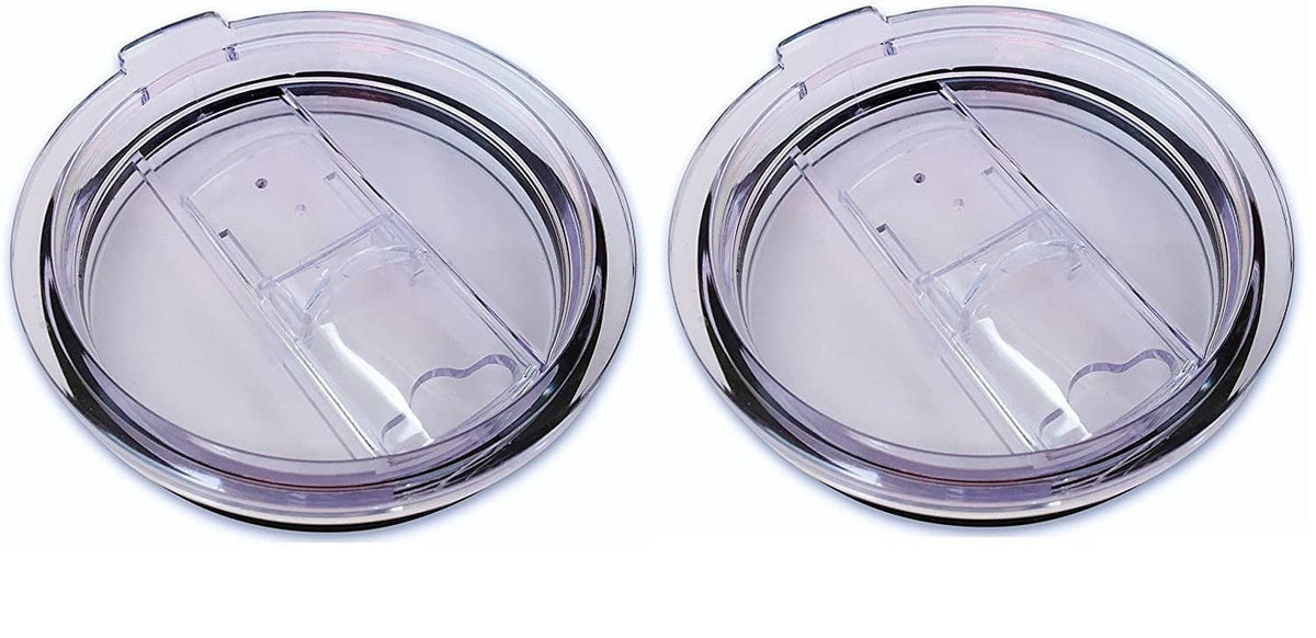 Two-pack of clear replacement lids with black rim, snap-tab design for 20oz tumblers