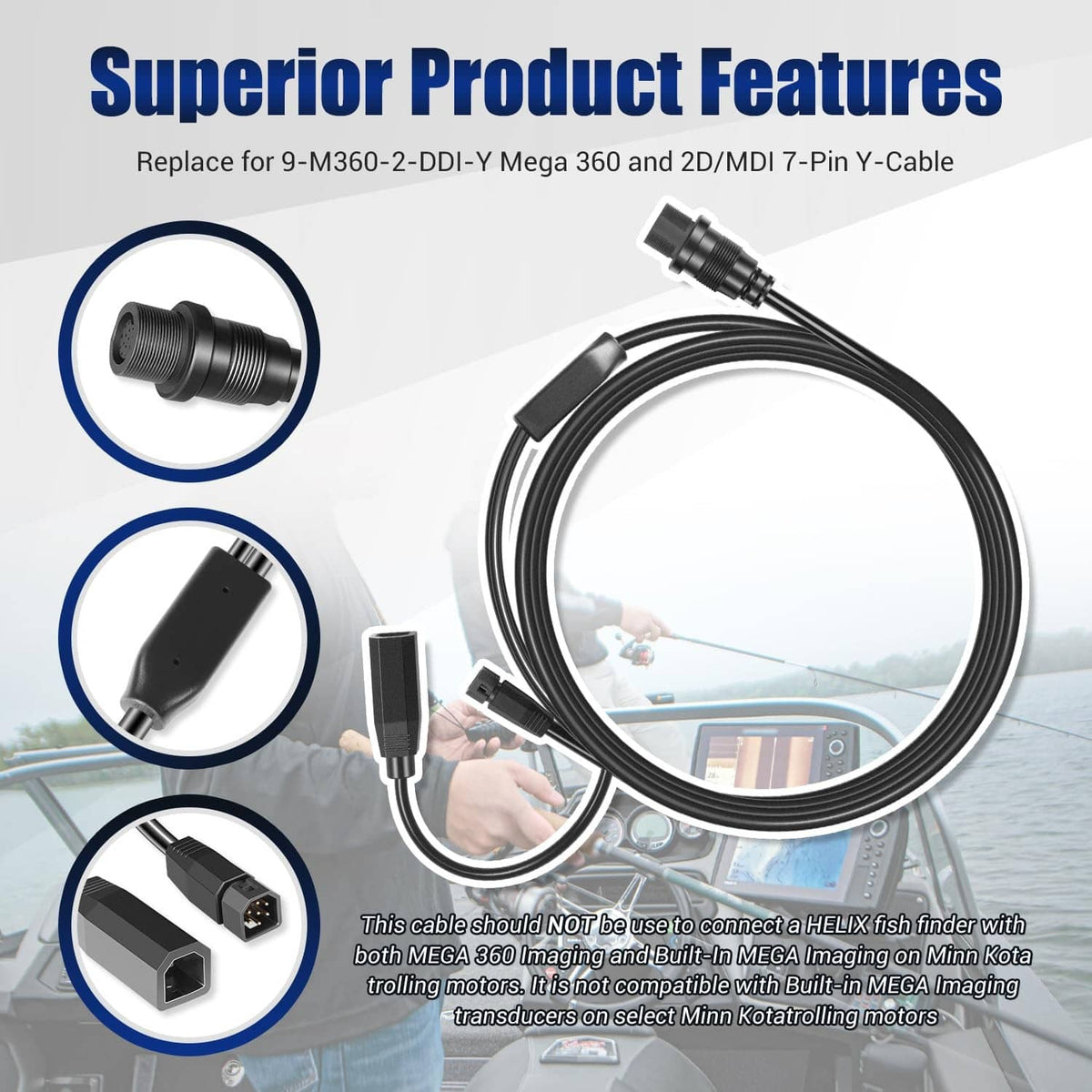 Black transducer adapter cable with two connector types and coiled cable