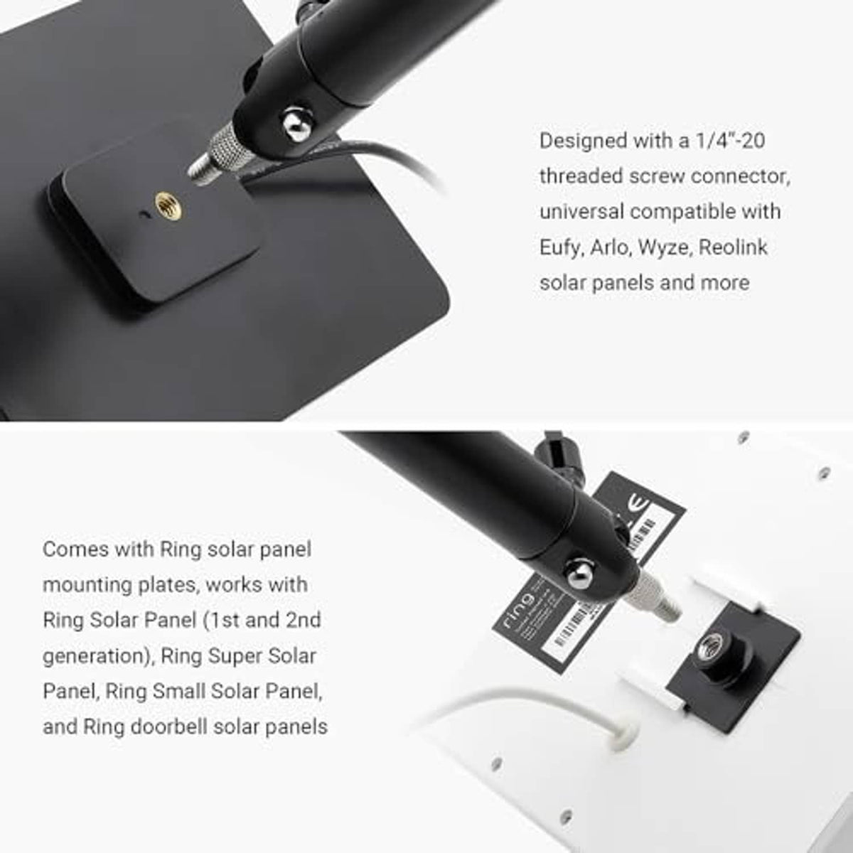 Universal threaded screw connector and mounting plate for solar panel pole mount