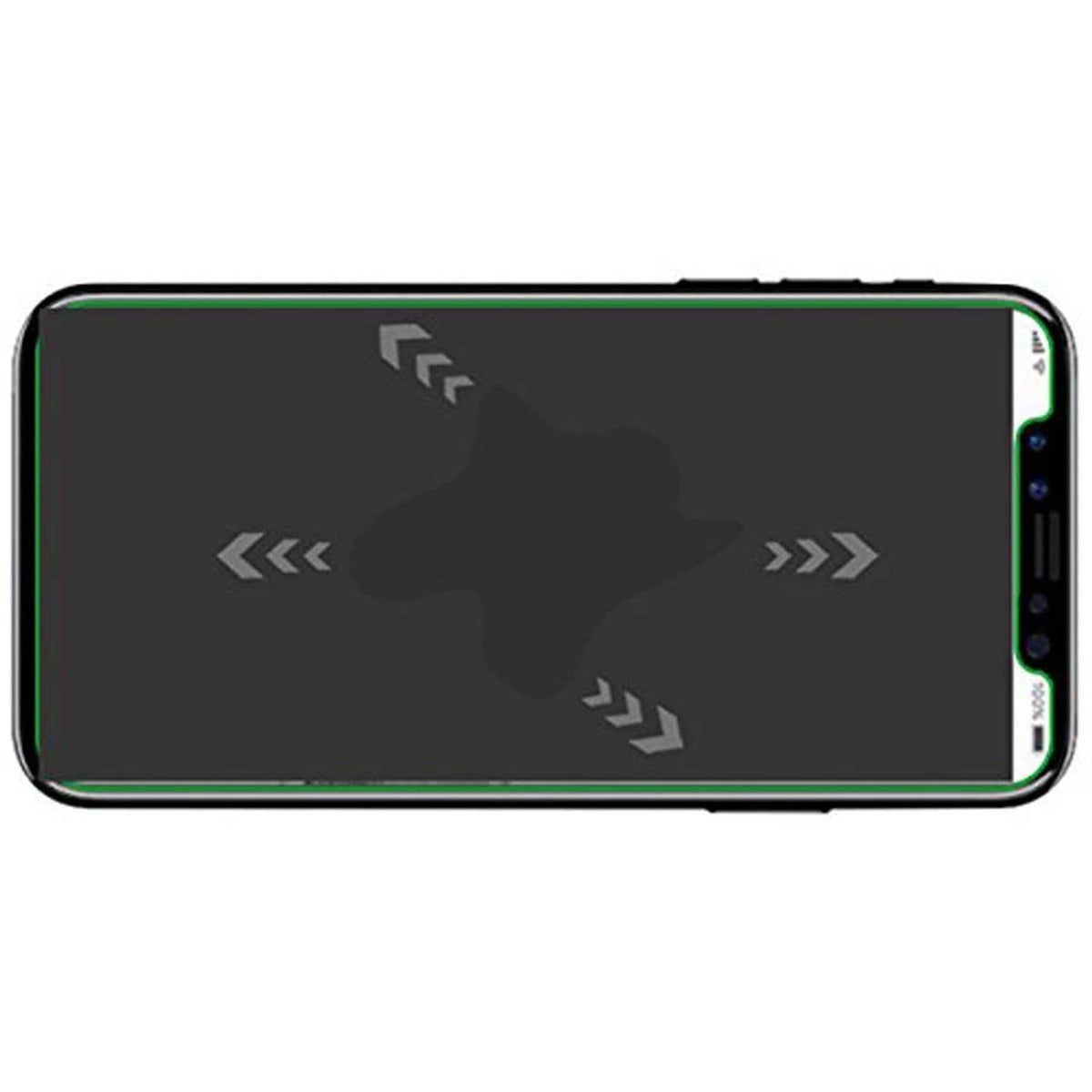iPhone screen protector glass film covering front screen with arrow test marks