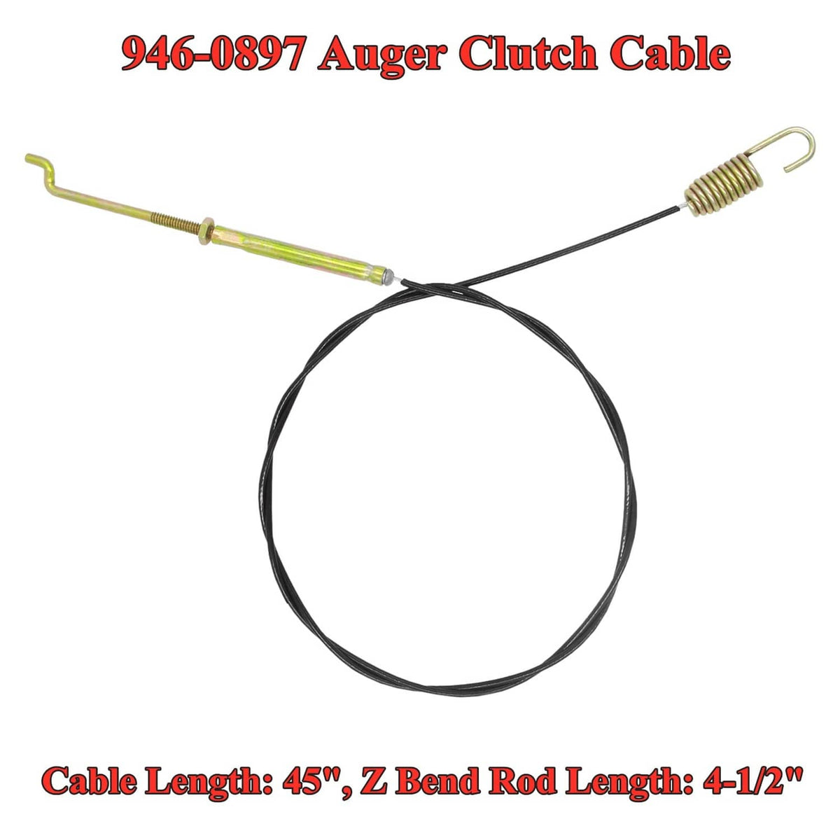 Wanotine auger clutch cable with black wire, gold rod, and coiled spring connectors