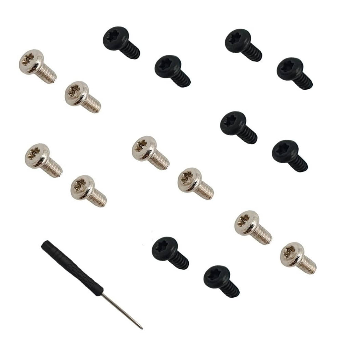 Stainless steel and black headband replacement screws with driver bit