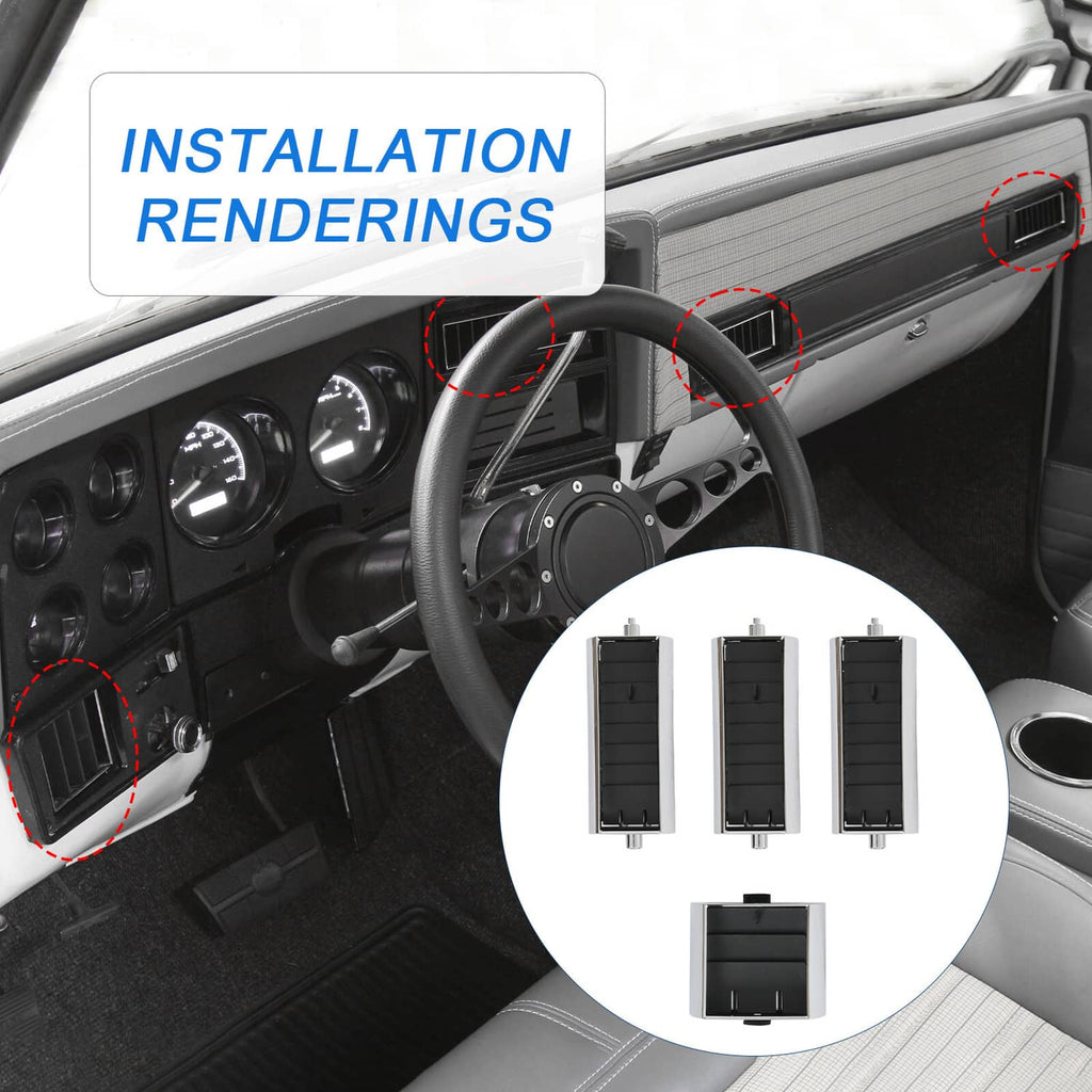 A/C dash vent set installation view with highlighted vent locations and included four vent pieces.