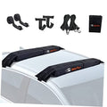 Set of black soft car roof rack pads with tie-down straps and small hardware clips