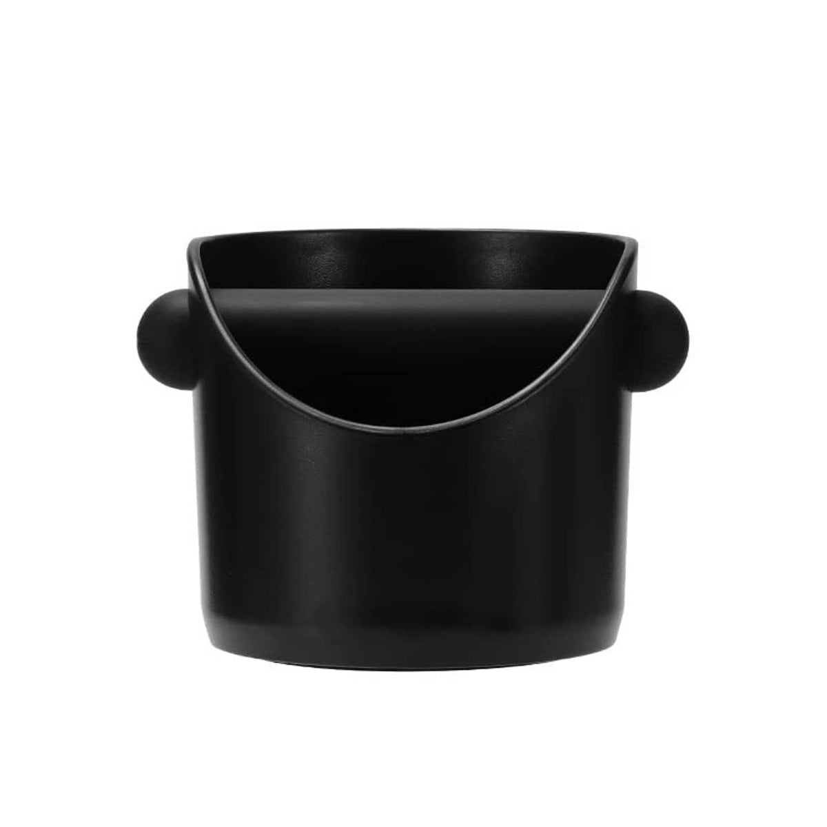 Black coffee knock box with two side grips and open top